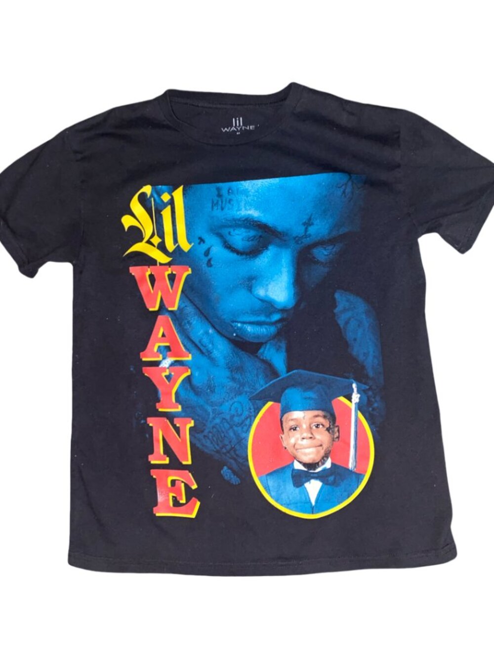 Sz.M*Lil Wayne* Black T-shirt Says "Lil Wayne" and His Image